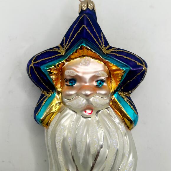 Vintage Large Shooting Star Long Beard Santa ￼8” Glass Christmas Tree Ornament - Picture 3 of 8